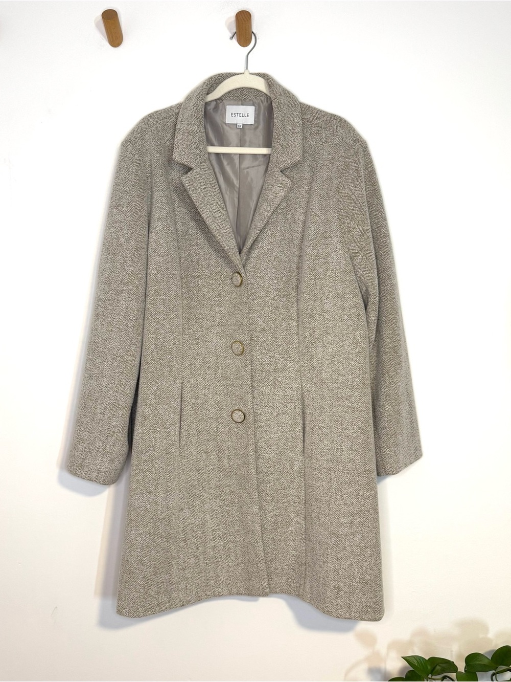 Estelle Plus Size Herringbone Coat 4X Neutral Longline Jacket Classic Chic Beige - Picture 2 of 10